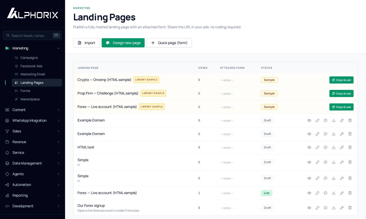 Landing pages & forms